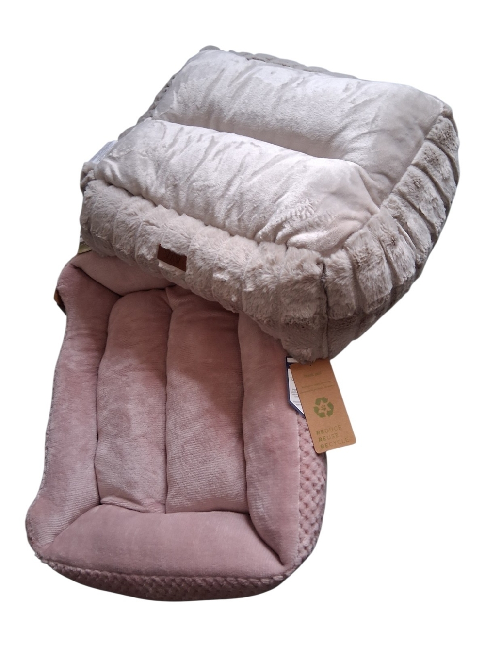 Luxury Plush Reversible Pet Bed in Blush Pink and Beige